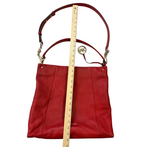 Michael Kors Red Leather Crossbody Hobo Handbag Bag Shoulder - Picture 16 of 16